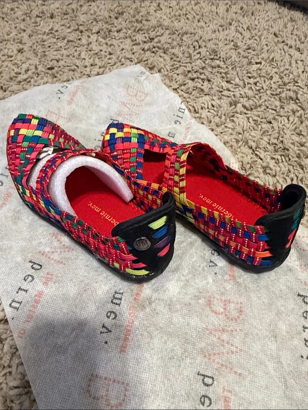 bernie mev. Girls Multicolor Woven Mary Jane Sandals - Red, Blue, Green, Yellow